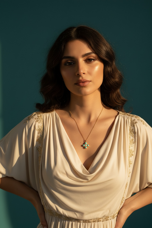 Turquoise Pearl Glory Cross Necklace