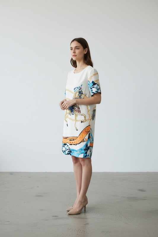Spring Summer Beaded A Line Printed Dress