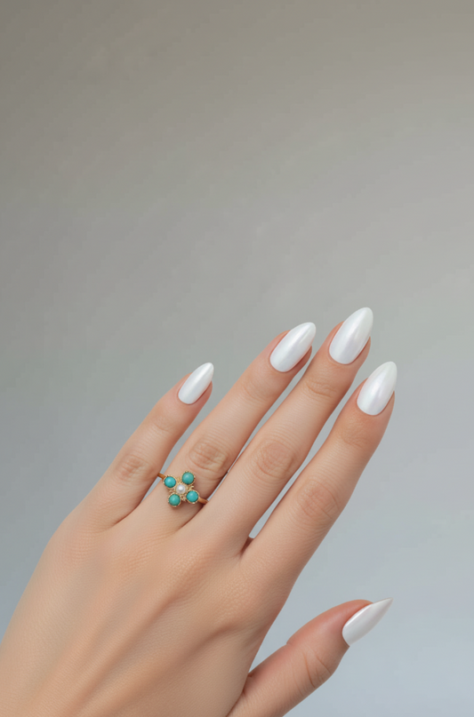 Turquoise Pearl Glory Cross Ring