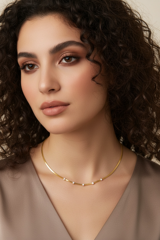 Gold Necklace with Rhinestone