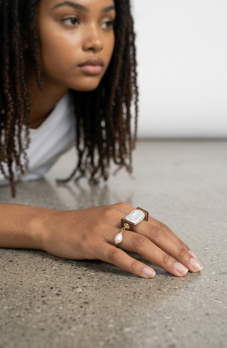 Leather & Pearl Statement Ring