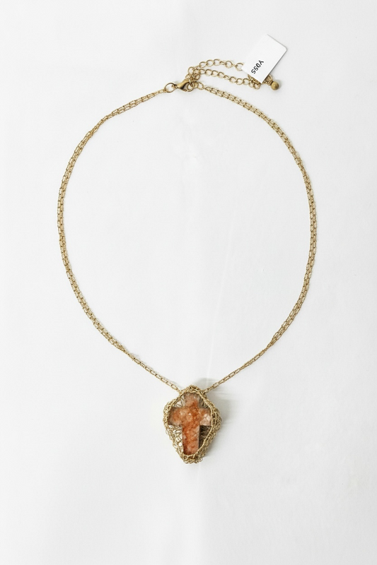 Agate Cross Necklace with18k gold-filled wirework