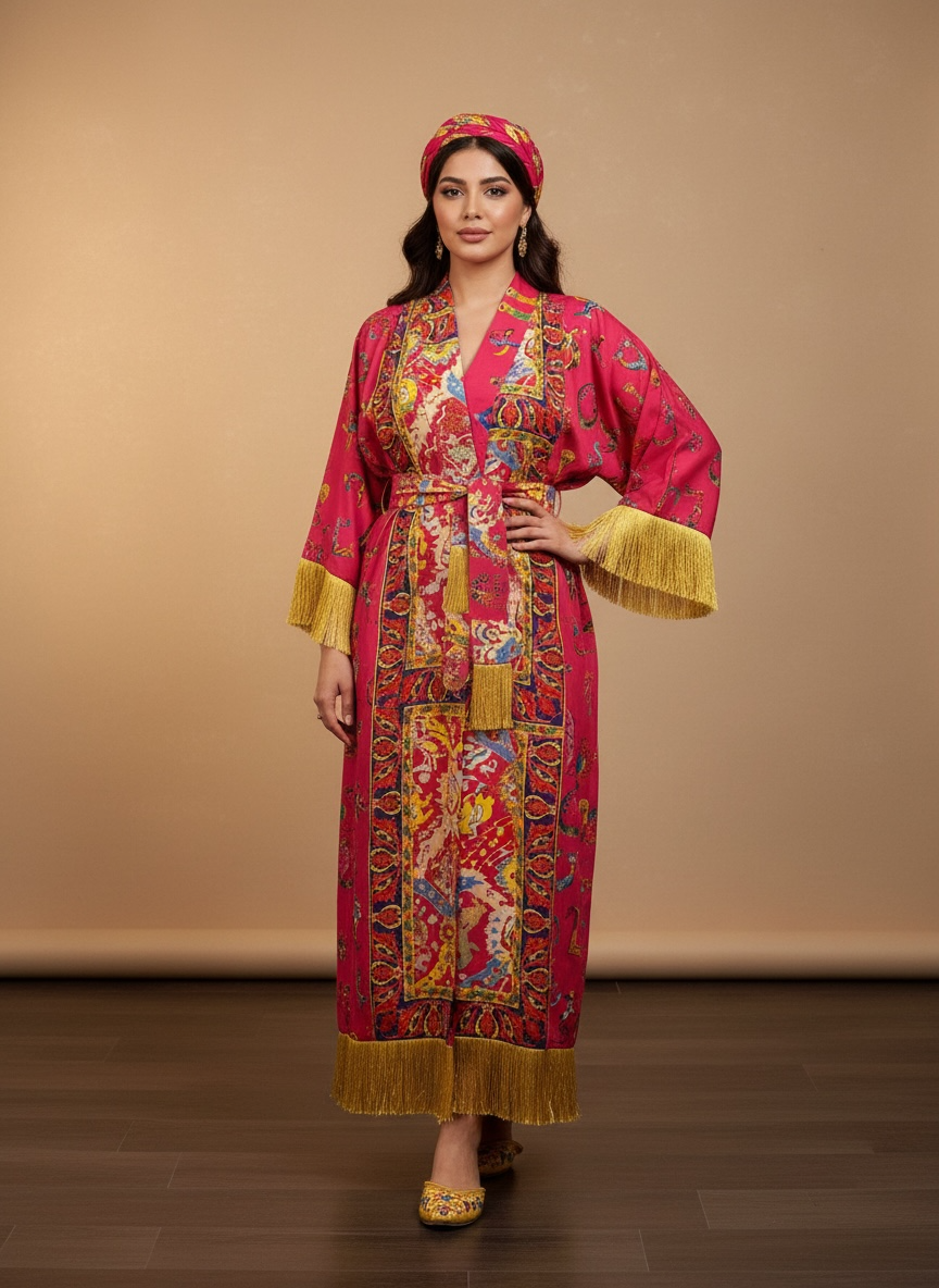Pink Armenian Alphabet Silk Robe