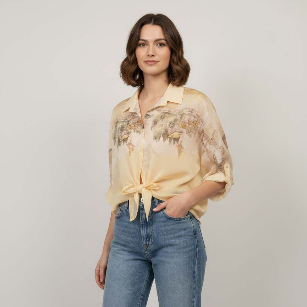 Tunic in printed Tencel and silk : Blue ciel