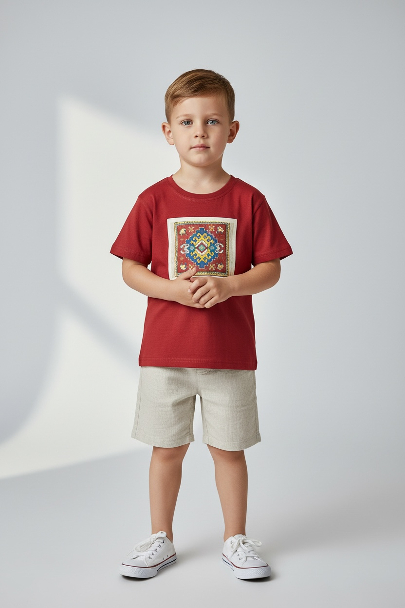 Red T-Shirt with Armenian Rug Design