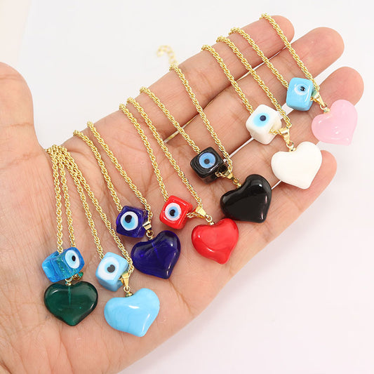 Evil Eye Heart Charm Necklace