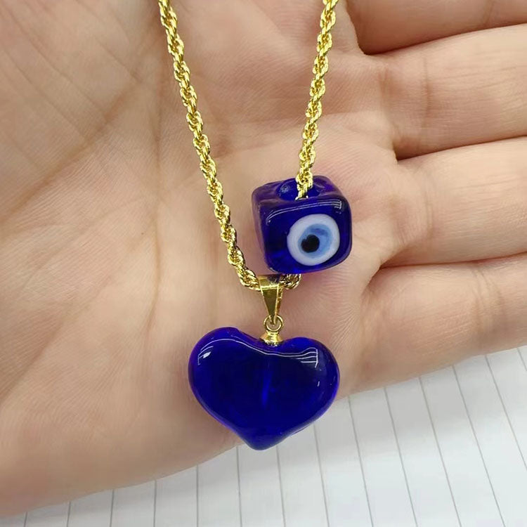 Evil Eye Heart Charm Necklace