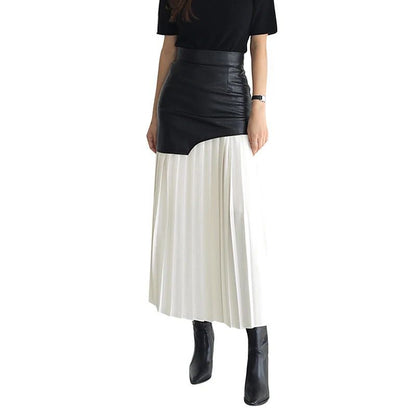 Artful Elegance: Leather & Pleated Skirt