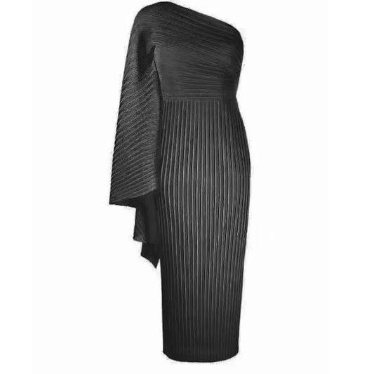 Black Elegance: One-Shoulder Cape Dress