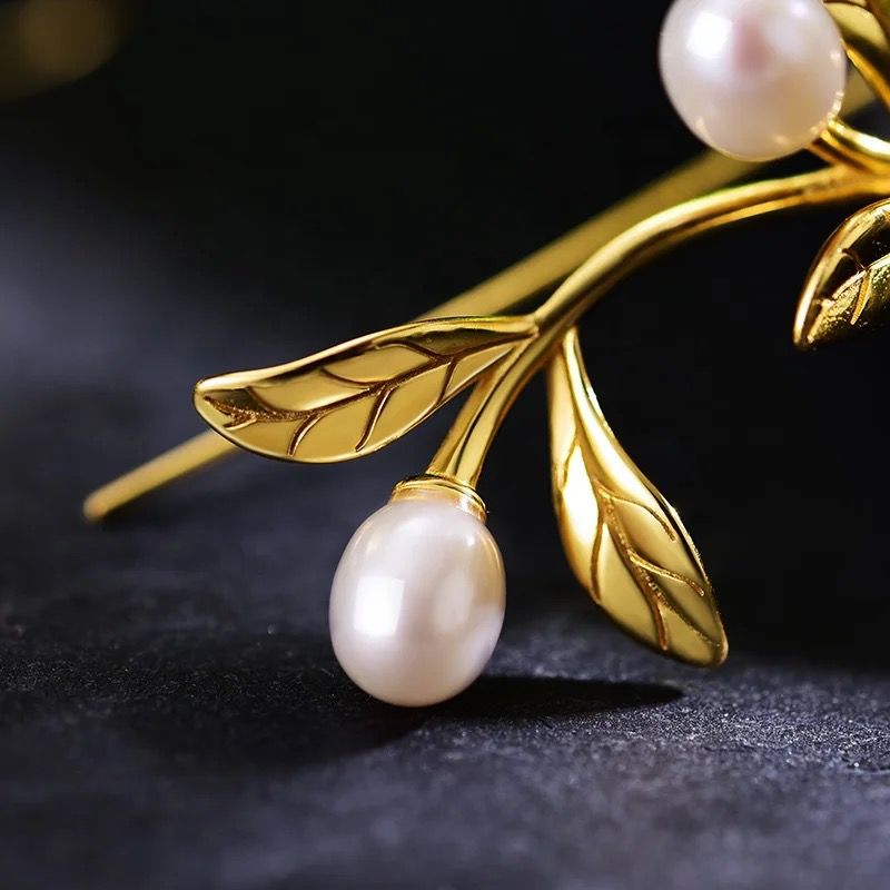 Leaf and Pearl Earrings