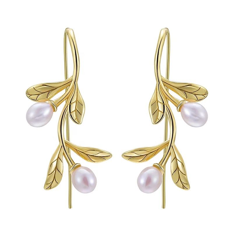 Leaf and Pearl Earrings