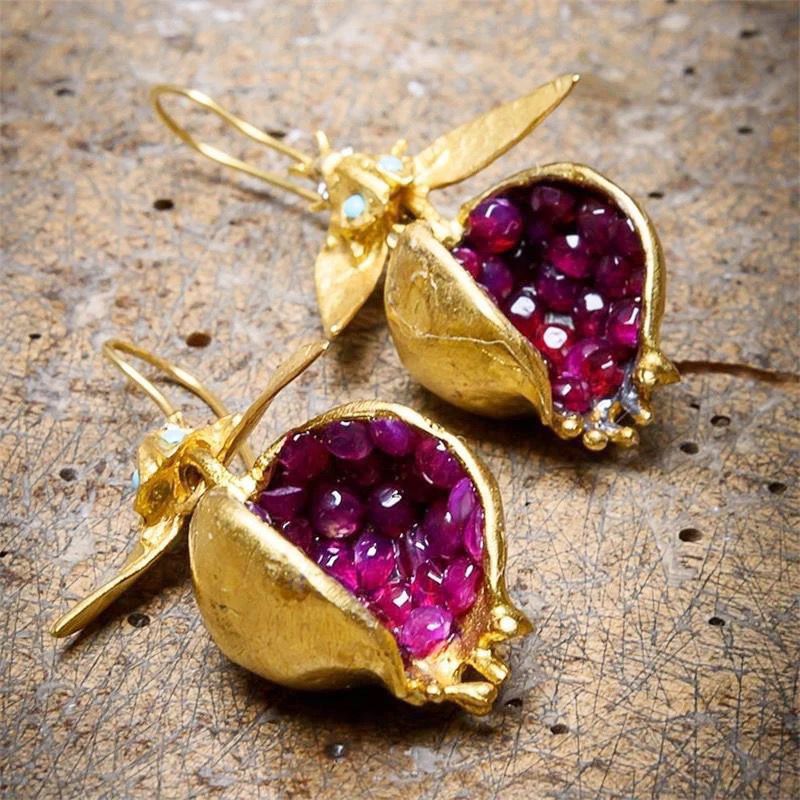 Pomegranate Earrings with Gemstones