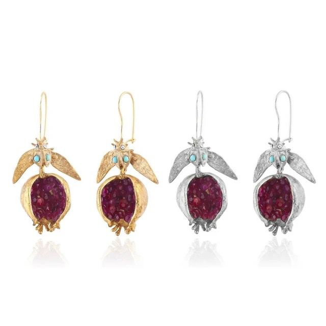 Pomegranate Earrings with Gemstones