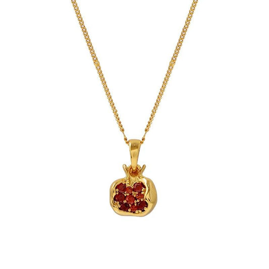 Tiny Pomegranate Necklace with Red Gemstones