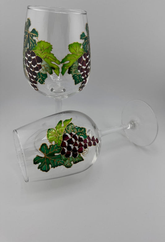 Festive Red Grapes Hand-Painted Wine Glasses