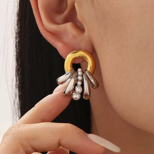 Two-Tone Fringe Pearl Drop Earrings