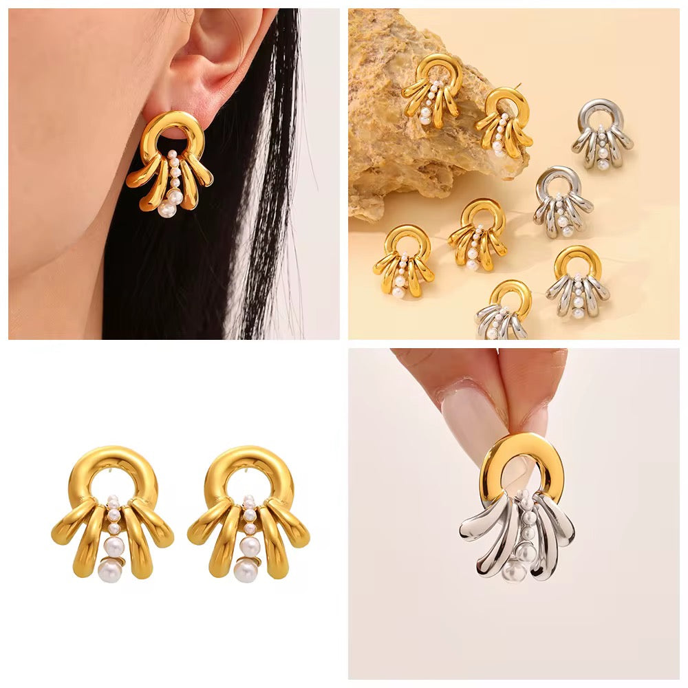 Two-Tone Fringe Pearl Drop Earrings