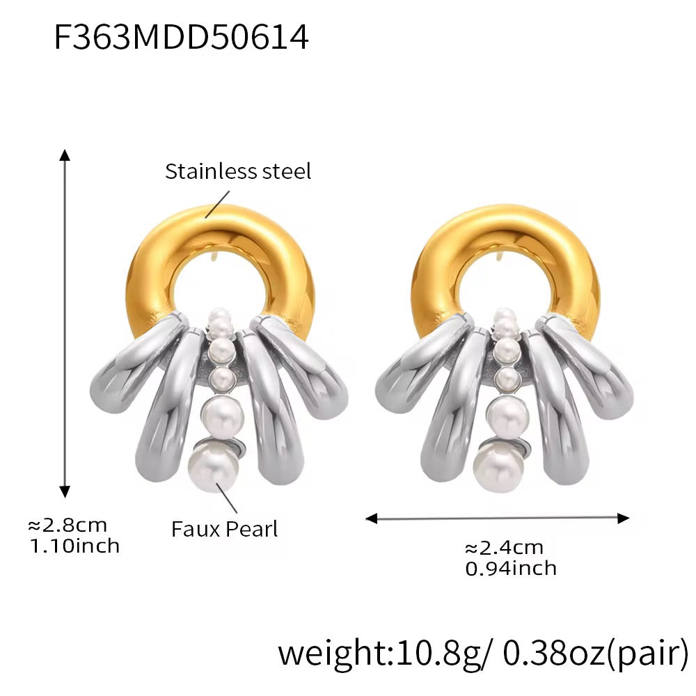 Two-Tone Fringe Pearl Drop Earrings