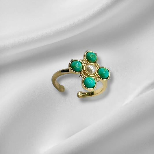 Turquoise Pearl Glory Cross Ring