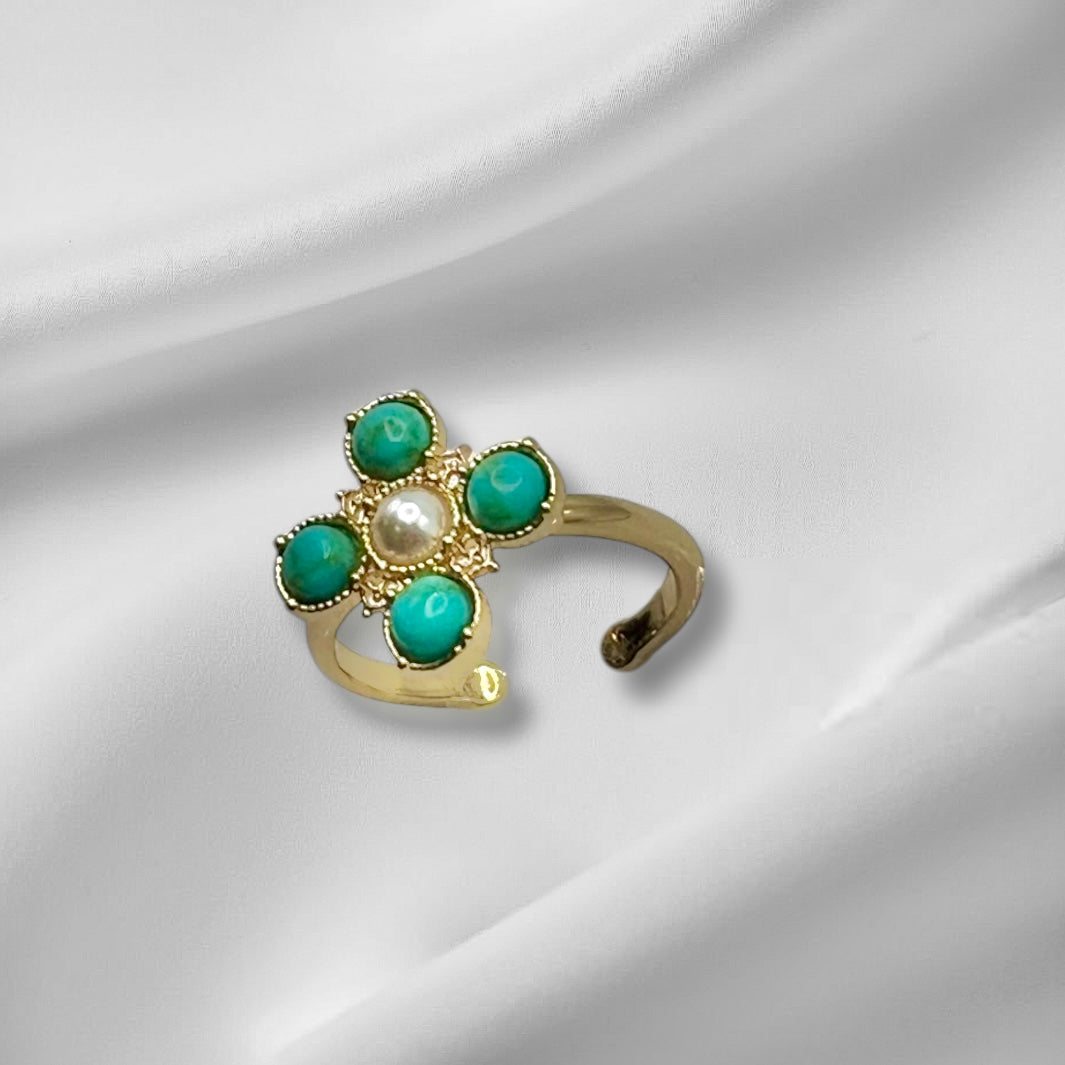 Turquoise Pearl Glory Cross Ring