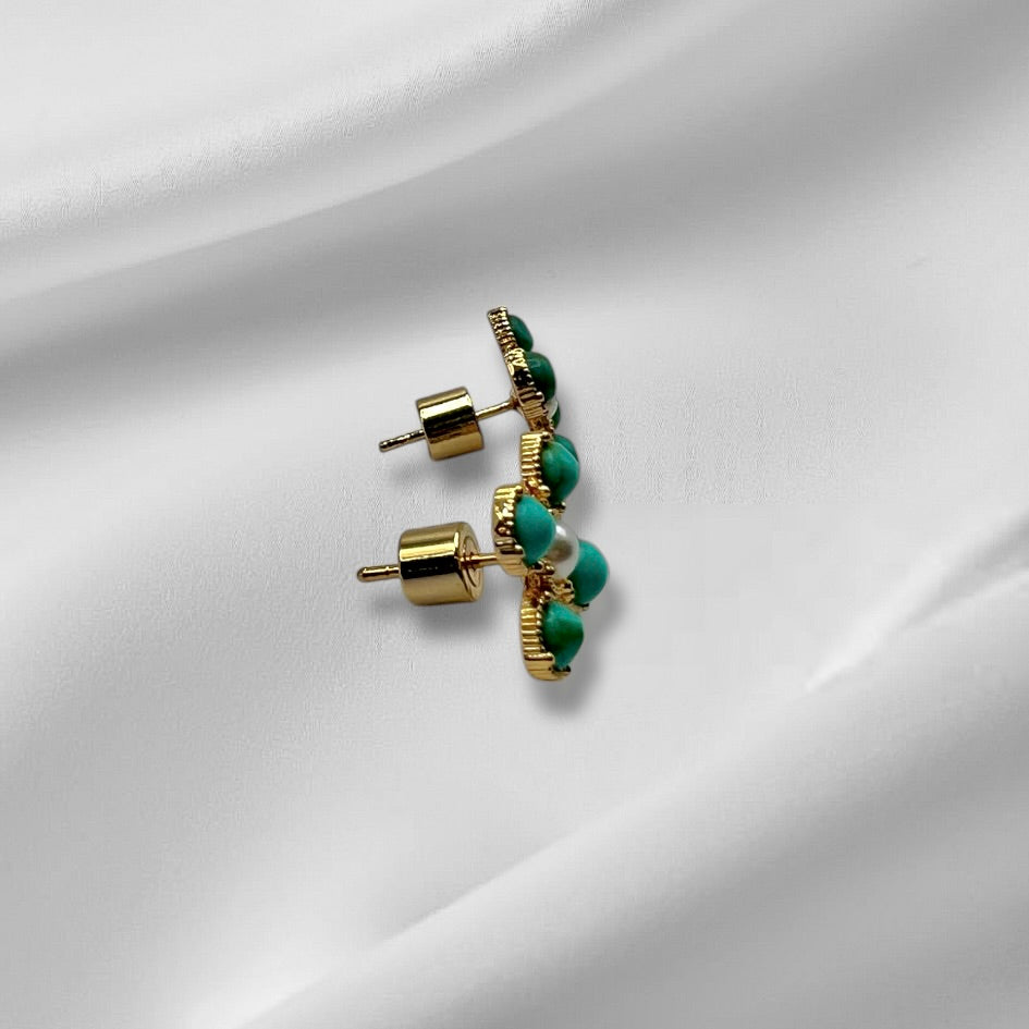 Turquoise Pearl Glory Cross Stud Earrings