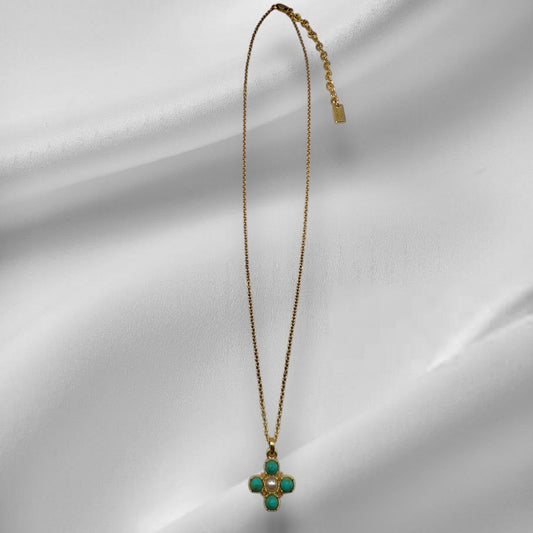 Turquoise Pearl Glory Cross Necklace