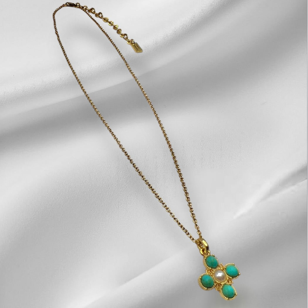 Turquoise Pearl Glory Cross Necklace