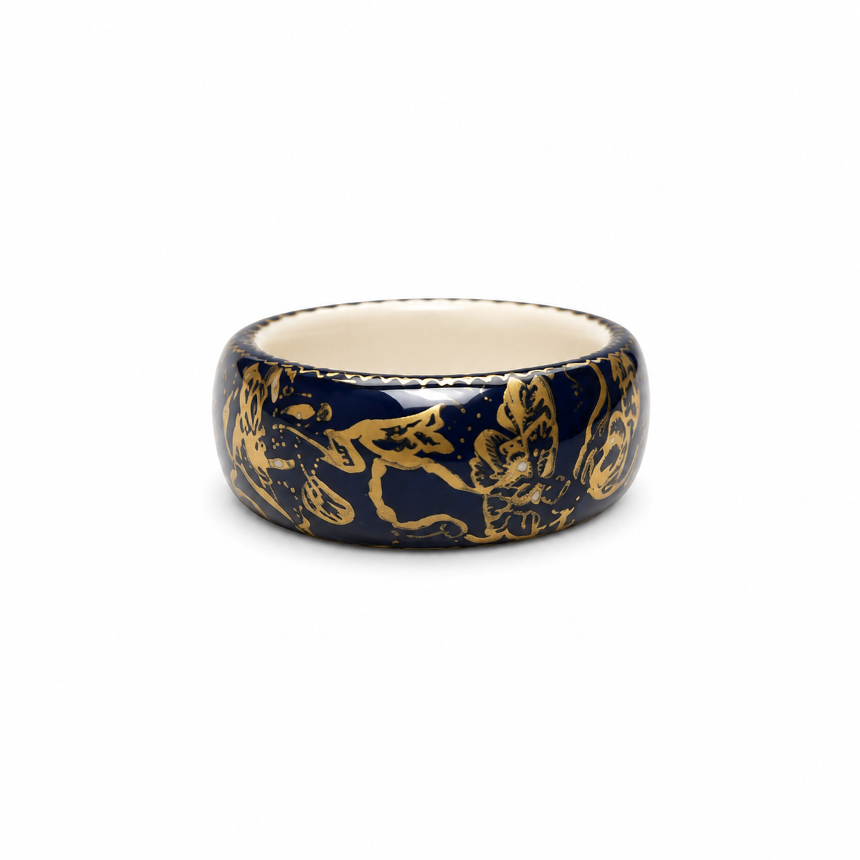 Handmade Armenian Blue Porcelain Statement Ring