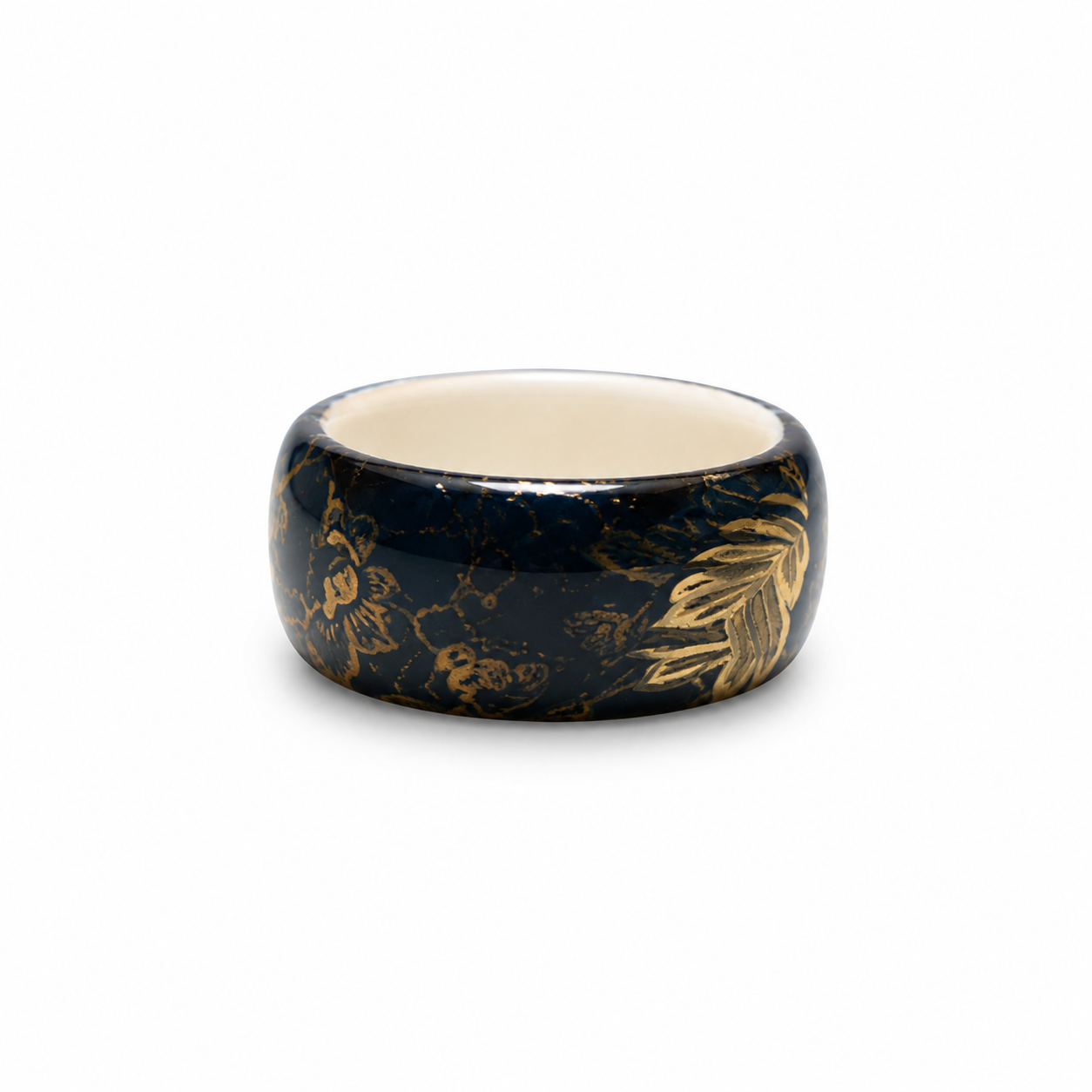 Handmade Black & Gold Porcelain Statement Ring