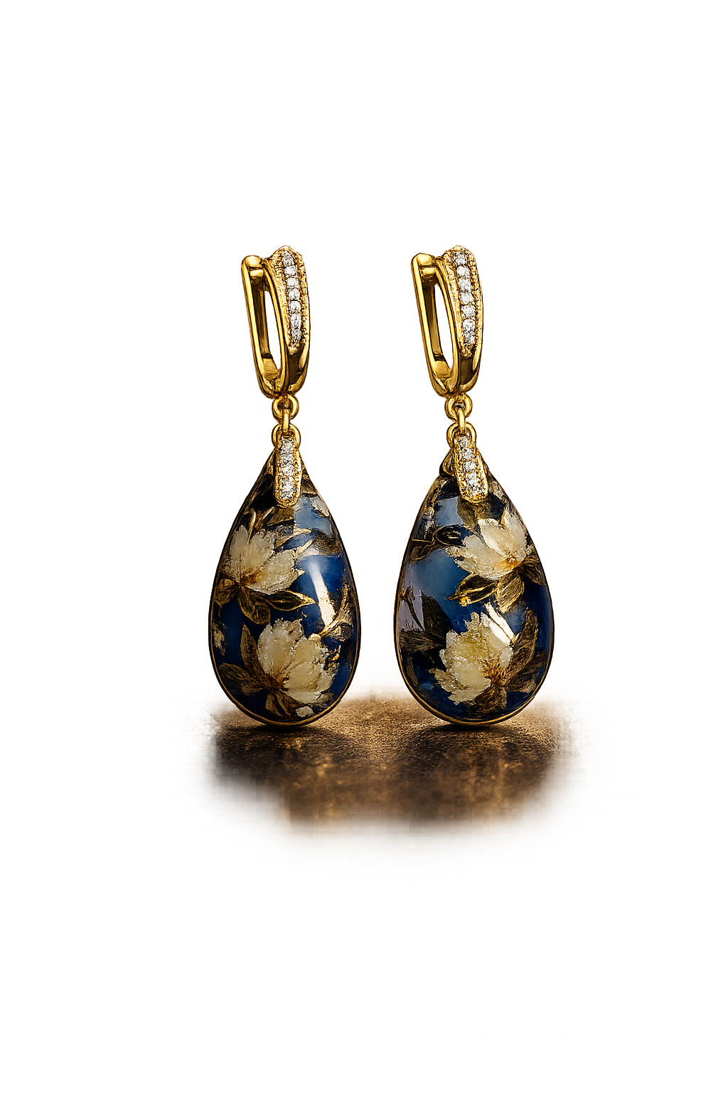 Handmade Blue Porcelain Floral Teardrop Earrings