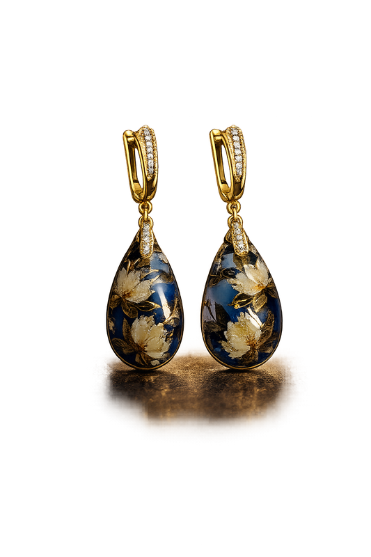 Handmade Blue Porcelain Floral Teardrop Earrings