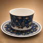 Handmade Blue & Gold Porcelain Espresso Cup and Saucer