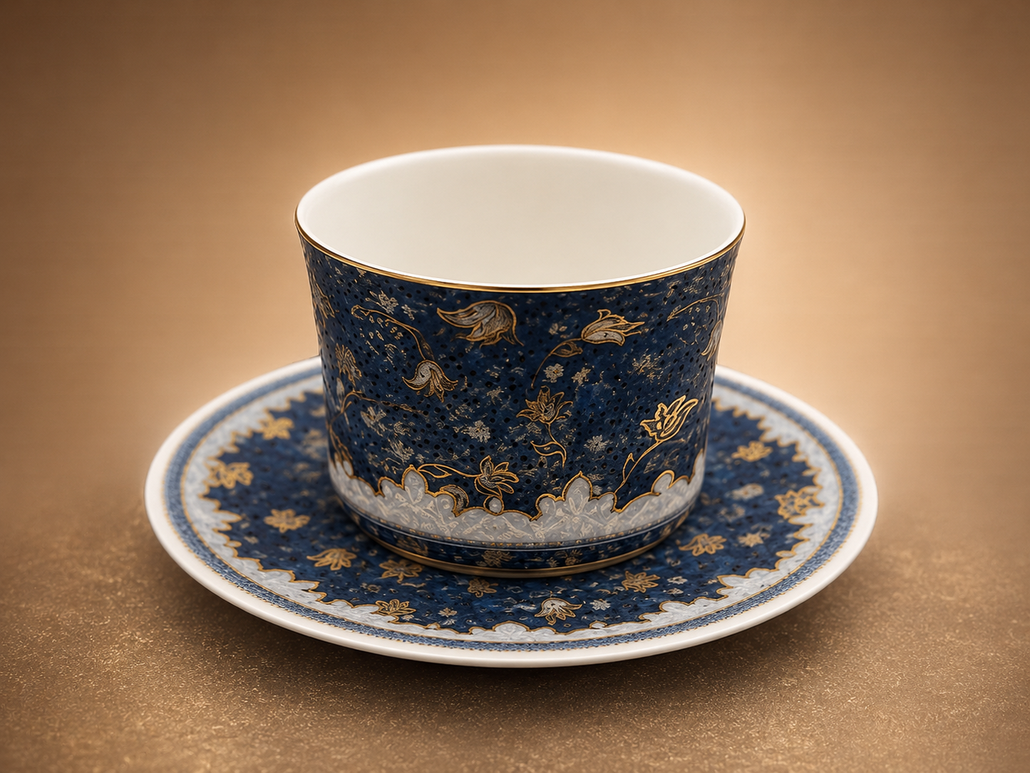 Handmade Blue & Gold Porcelain Espresso Cup and Saucer