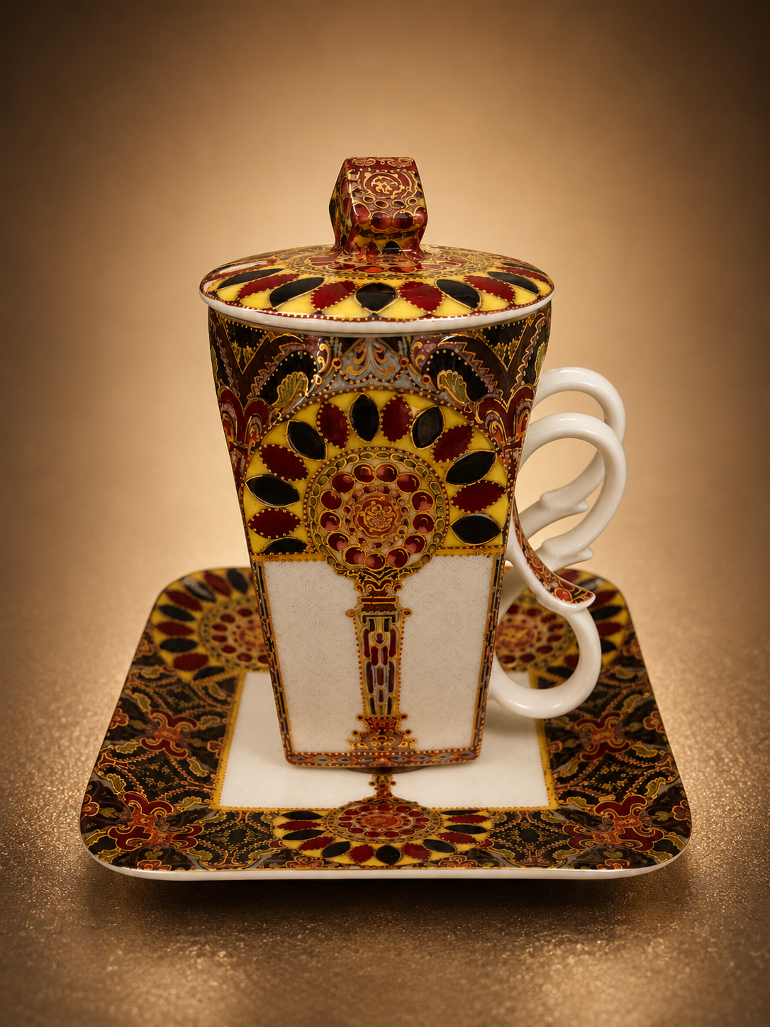Handmade Luxury Porcelain Espresso Cup with Lid & Saucer