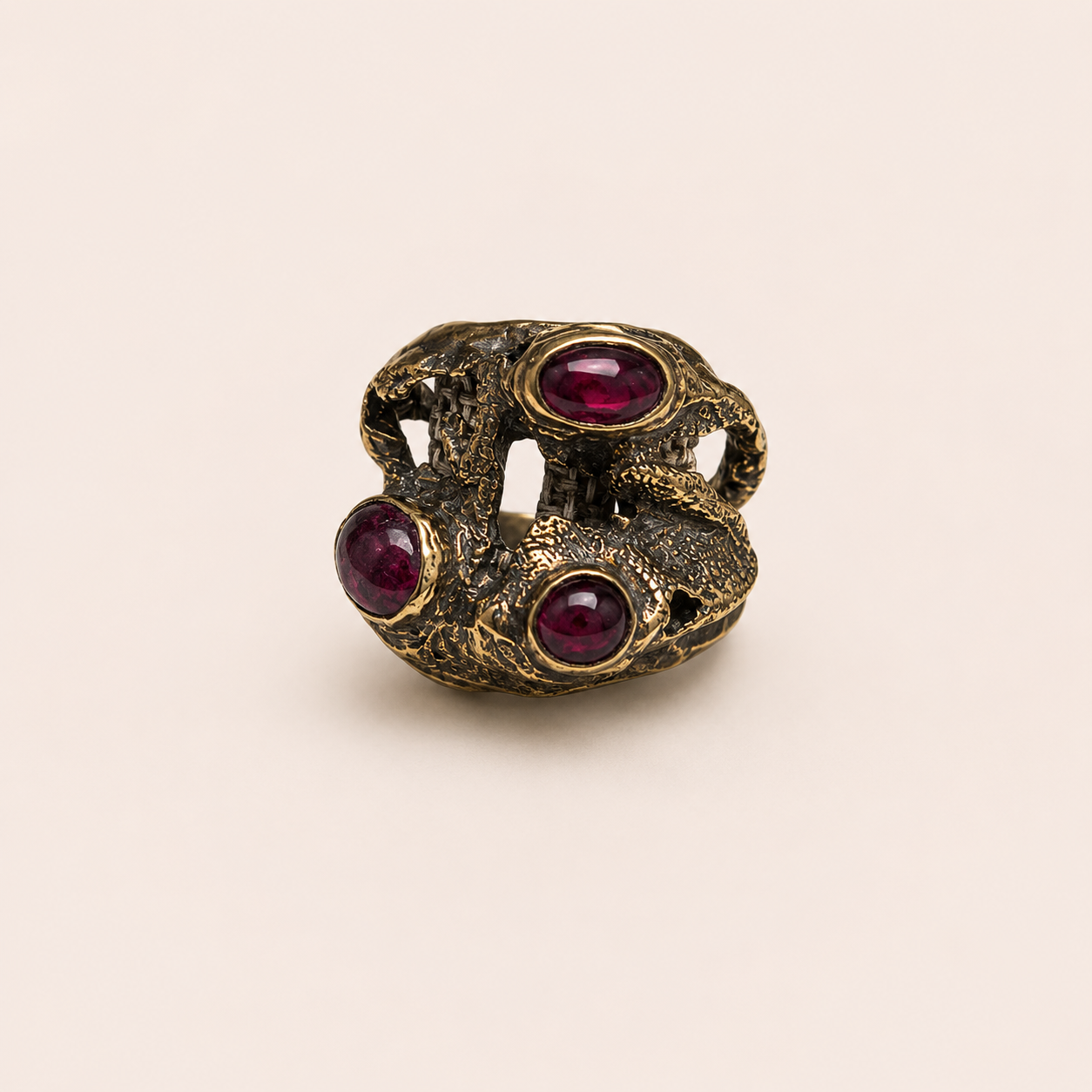 Triple Ruby Sculptural Statement Ring