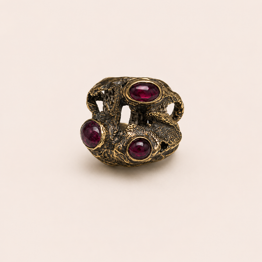 Triple Ruby Sculptural Statement Ring