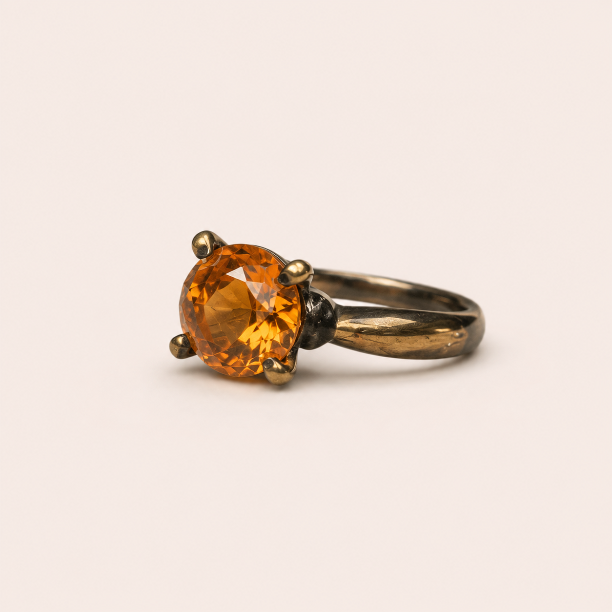 Orange Citrine Solitaire Ring