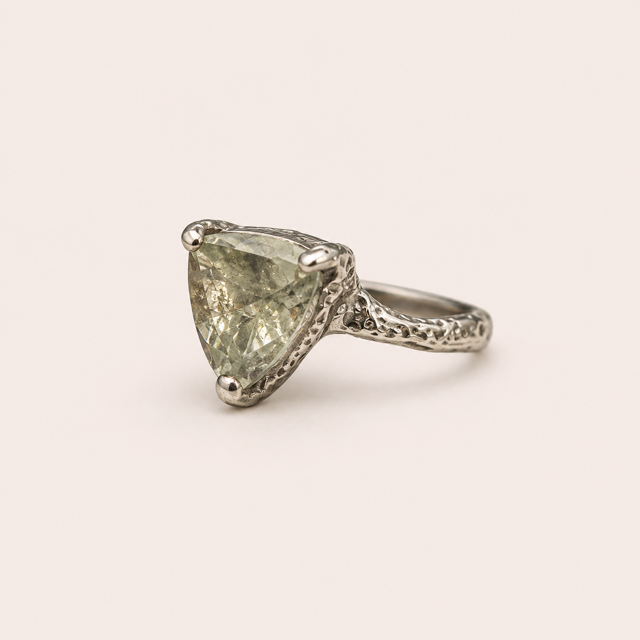 Trillion Cut Light Green Gemstone Ring