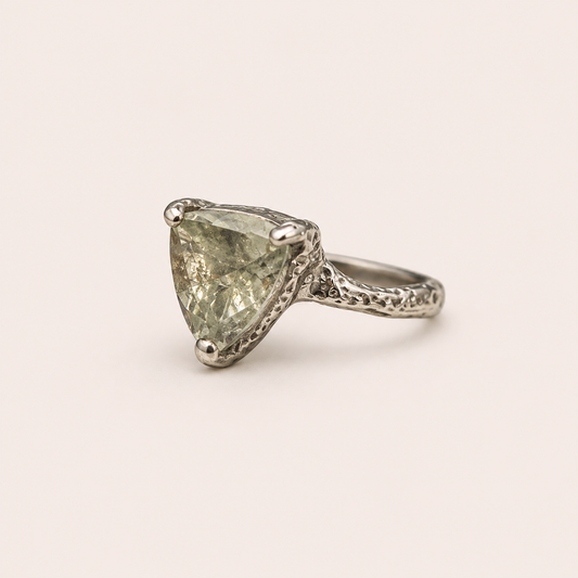 Trillion Cut Light Green Gemstone Ring