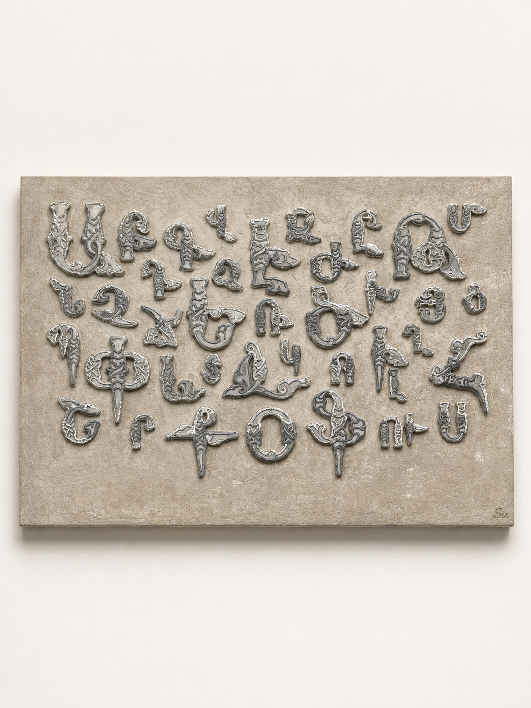 Silver Armenian Alphabet Art