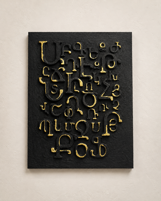 Gold and Black Armenian Alphabet Art