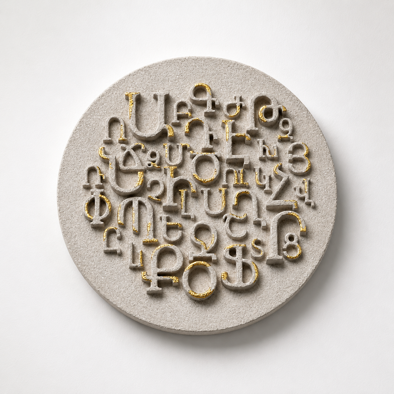 Armenian Alphabet Gold and White Circle