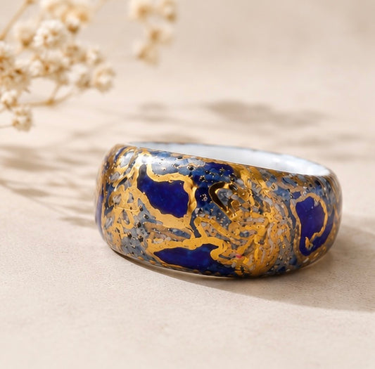 Handmade Black & Gold Porcelain Statement Ring
