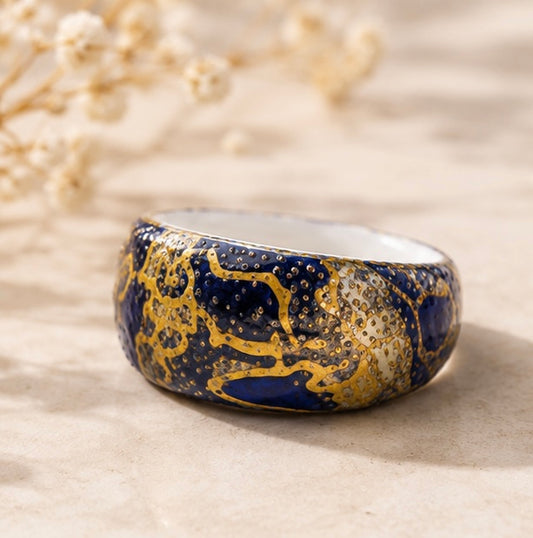 Handmade Armenian Blue Porcelain Statement Ring