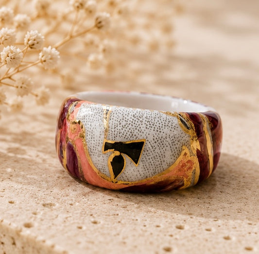 Handmade Abstract Porcelain Statement Ring