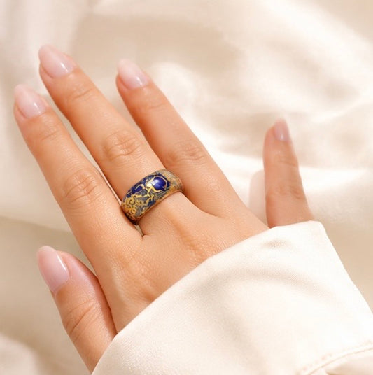 Handmade Black & Gold Porcelain Statement Ring