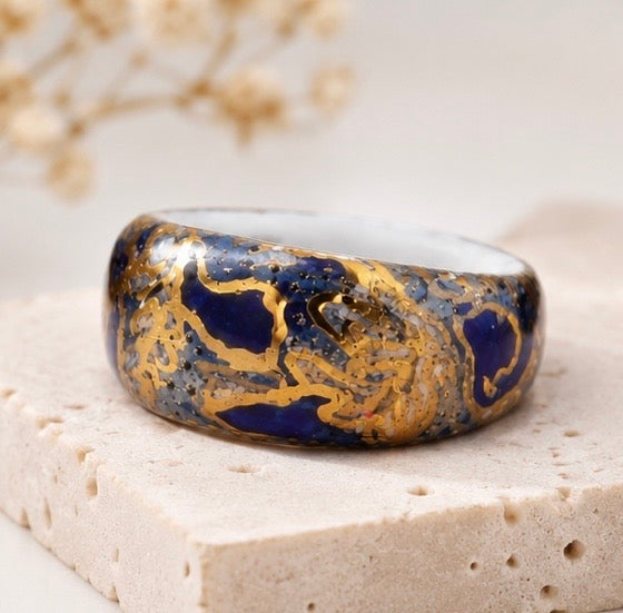 Handmade Black & Gold Porcelain Statement Ring