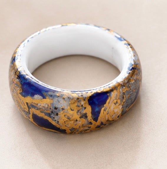Handmade Black & Gold Porcelain Statement Ring