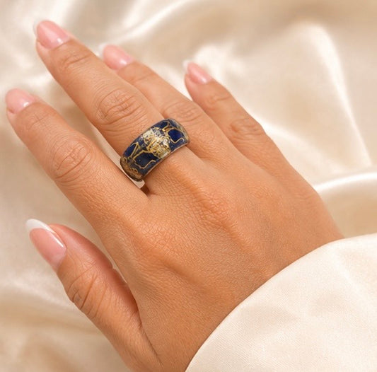 Handmade Armenian Blue Porcelain Statement Ring