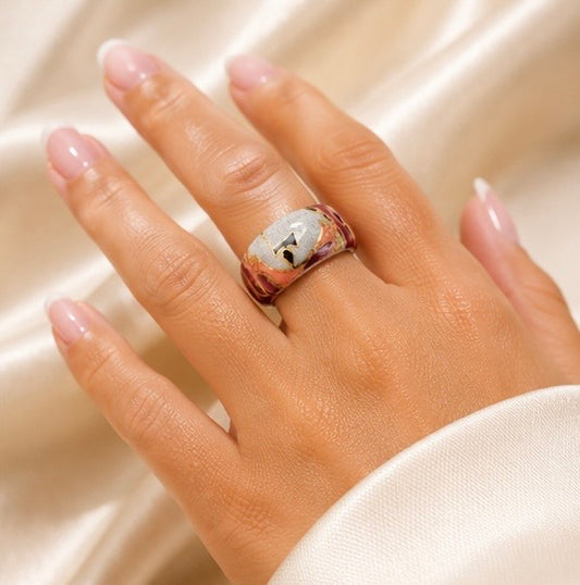 Handmade Abstract Porcelain Statement Ring